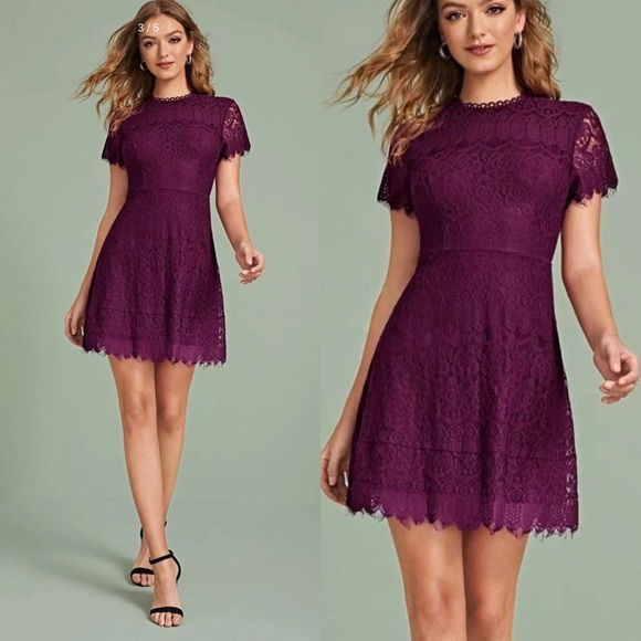Purple lace dress short Clearance